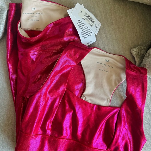 Heroine Sport Metallic Rose Pink Cycling Bra & Marvel Legging Set S - Picture 5 of 9